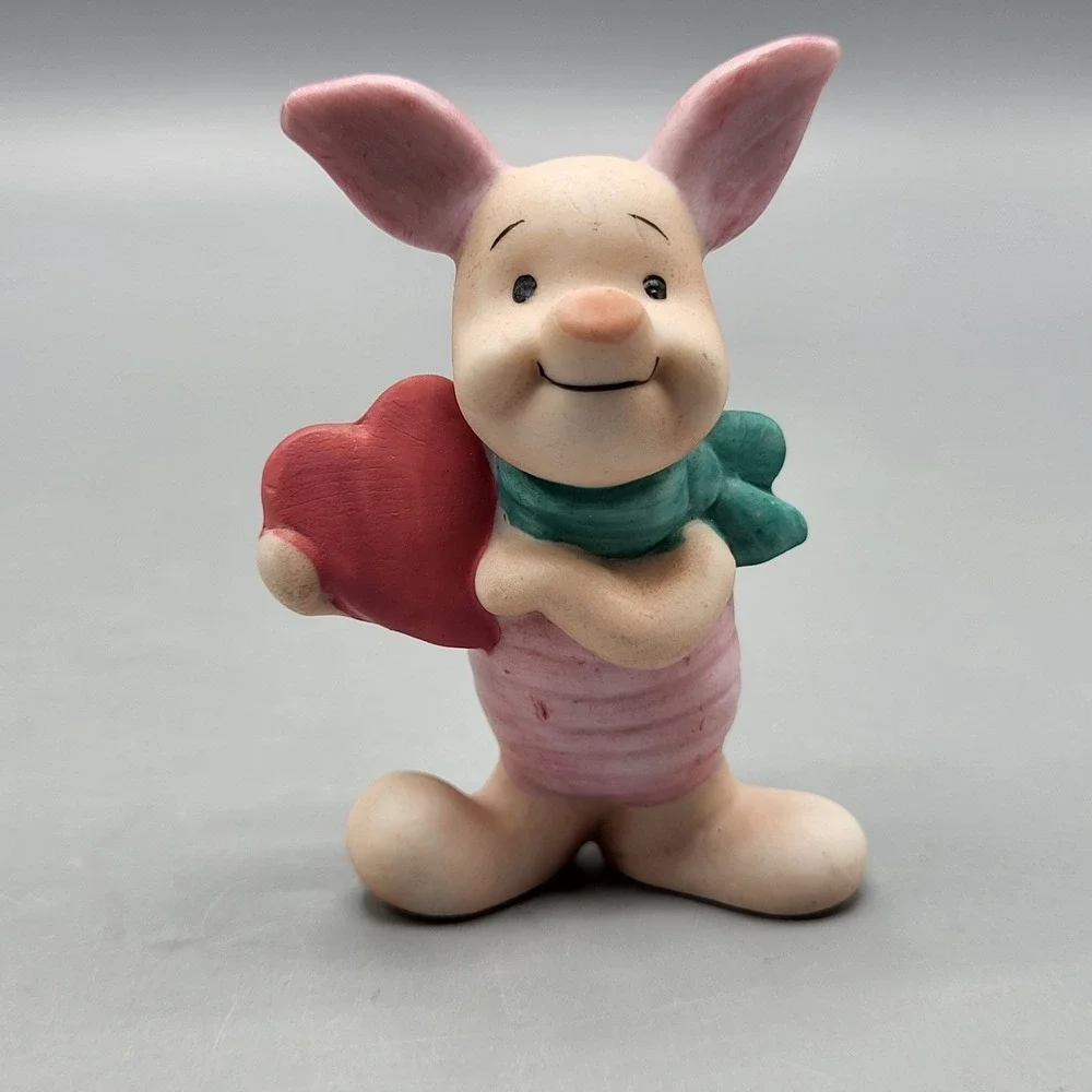 Disney Piglet Ceramic Figurine Small Heart Scarf Made in Japan Pink Shelf Decor